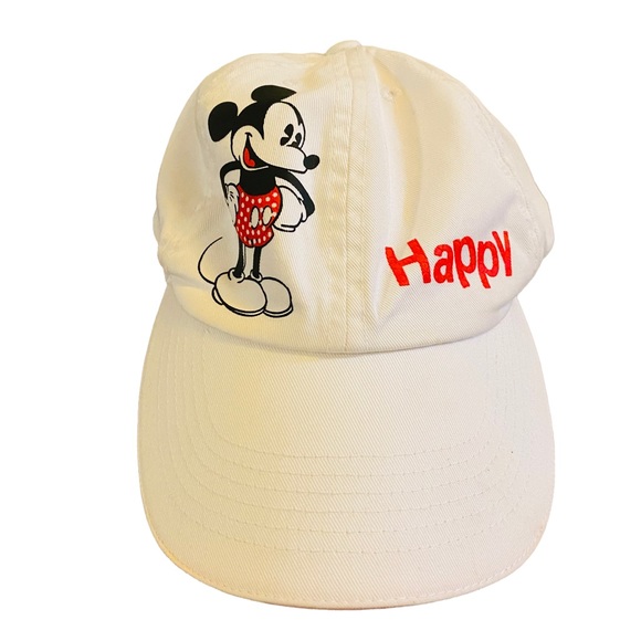 ⭐️ DISNEY White Mickey Happy Baseball Hat - Picture 1 of 7